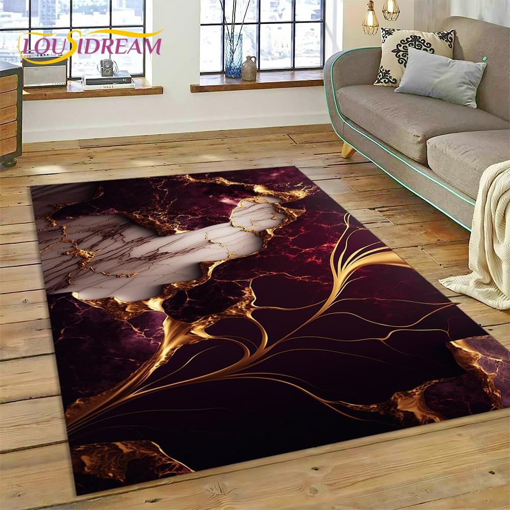 3D Luxurious Marble Colorful Gold Color Carpet Rug for Home Living Room Bedroom Sofa Doormat Decor,Area Rug Non-slip Floor Mat