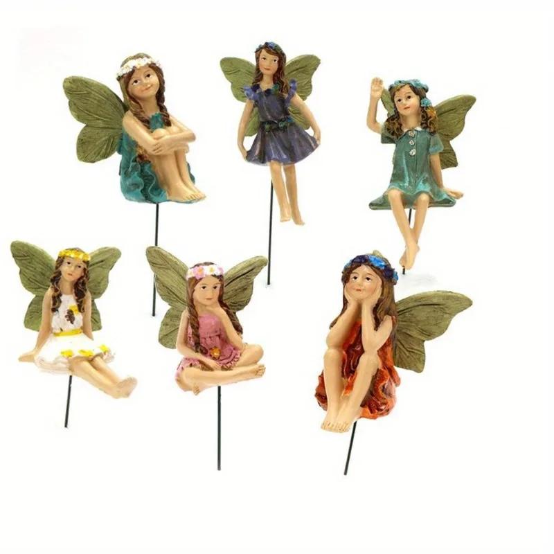 6Pcs/ Set Flower Fairy Decoration Garden Micro Landscape Ornament Plug-in Flower Fairy.