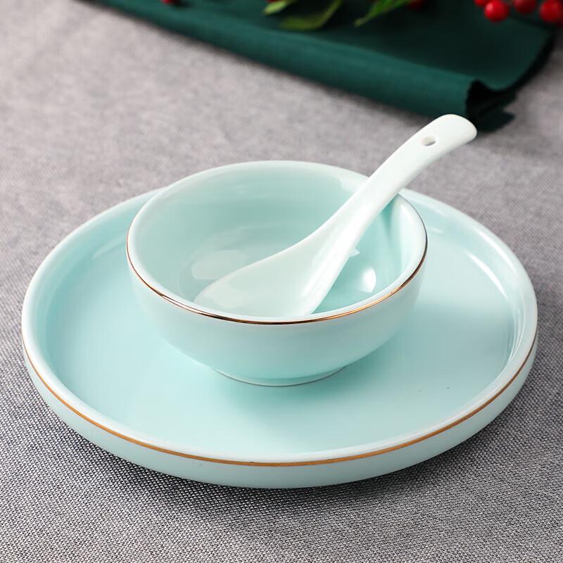 Wuwu Celadon Gold Rim 8-inch Plate Dinnerware Set
