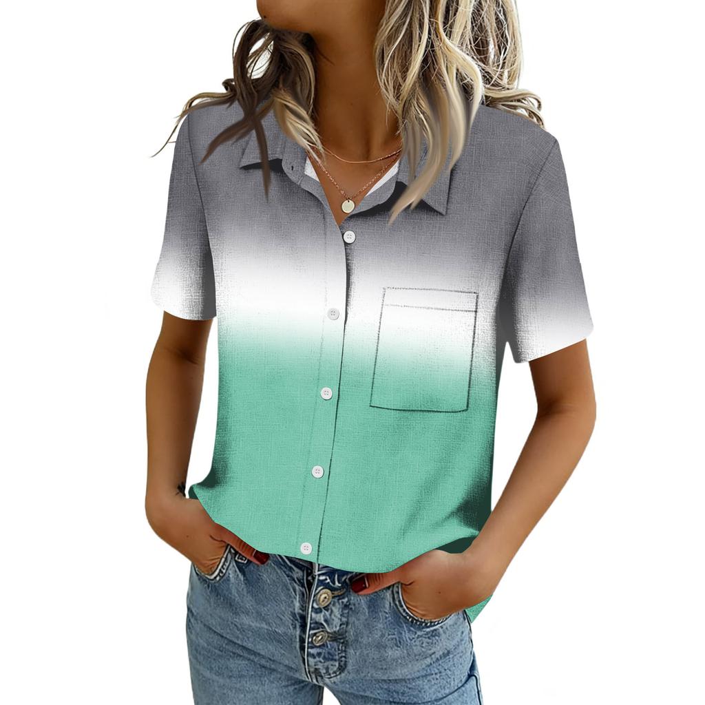 Chemisiers pour femmes à manches courtes boutonnés Chemises Business Casual Élégants Hauts de travail Vêtements d'été et de printemps