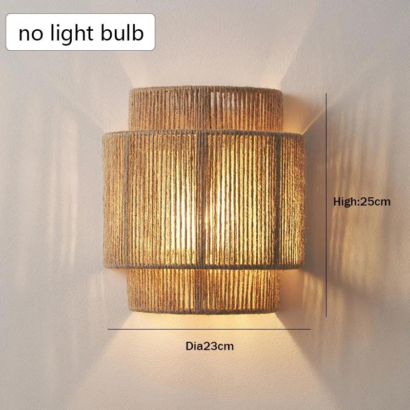 Led Vintage Bamboo Sconce Lamp Hemp Rope Bedroom Bedside Lights Dining Room Living Room Aisle Japanese Rattan Wall Lamp E27