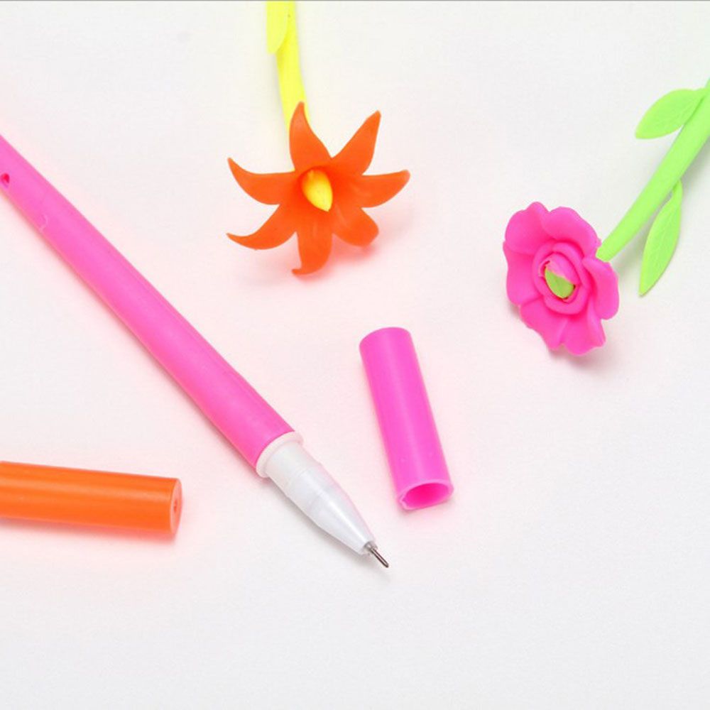 5/10pcs Color Random Gifts Stationery Colorful Soft Silicone Flowers Gel Pen Black Ink Ballpoint Pen