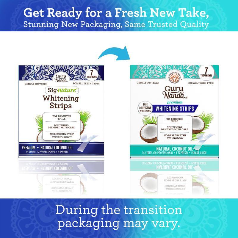 GuruNanda Coconut Oil Teeth Whitening Strips, Mint Flavor, Deep Clean & Remove Yellow Stains, 30 Count