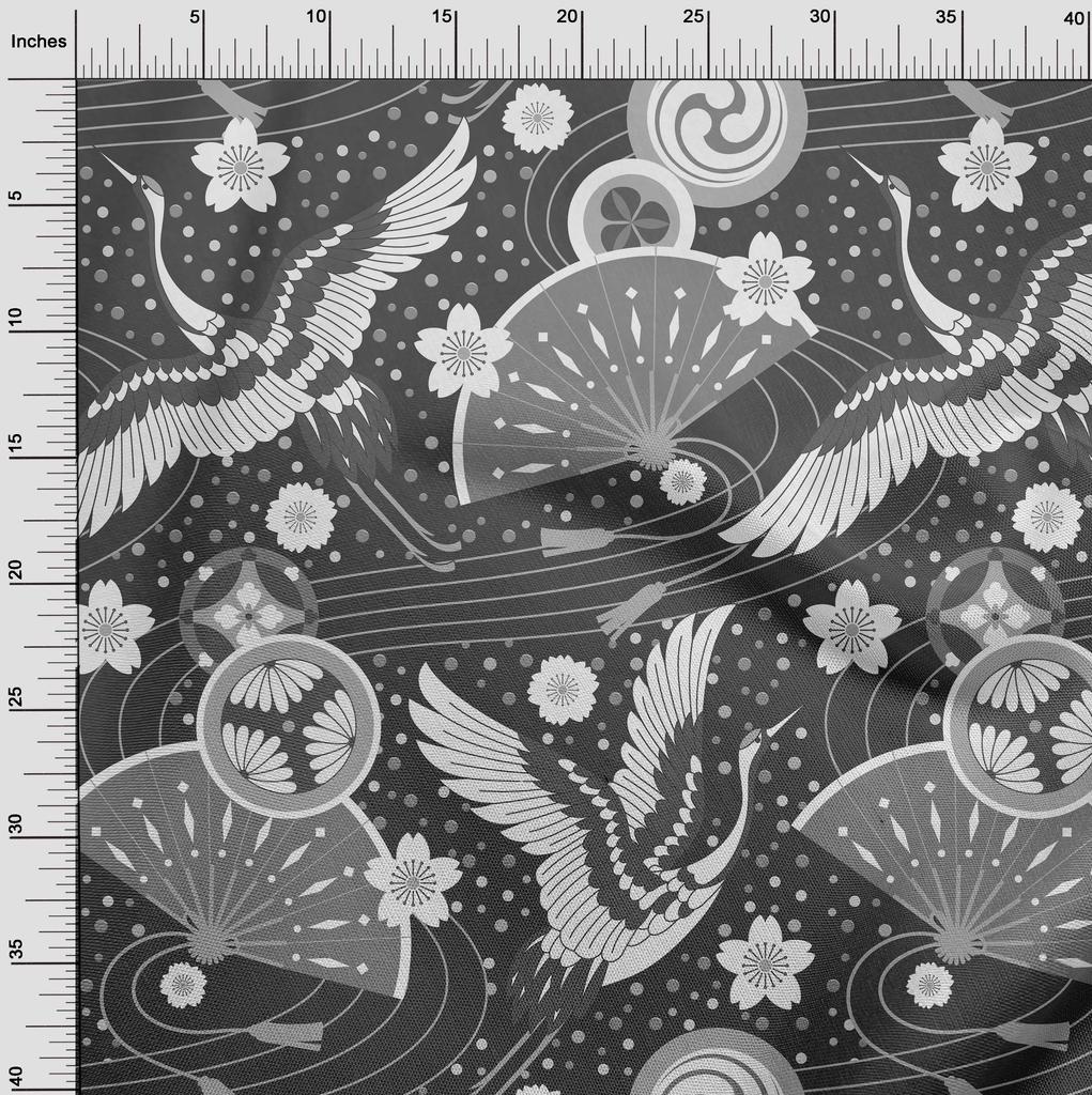 oneOone Cotton Flex Dark Gray Fabric Asian Japanese Pattern Sewing Material Print Fabric By The Yard 40 Inch