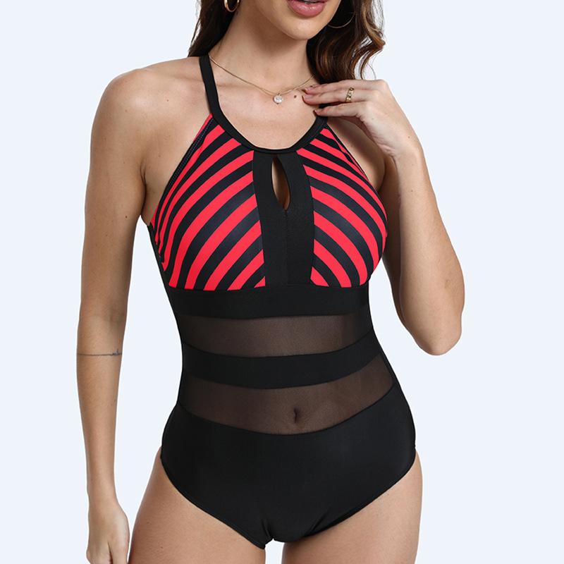 Women S Plus Size Striped Sleeveless One Piece Swimsuit