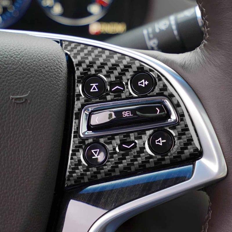 For Cadillac XTS 2013- Carbon Fiber Steering Wheel Button Control Panel Decorative Cover Car Accessories Interior Sticker