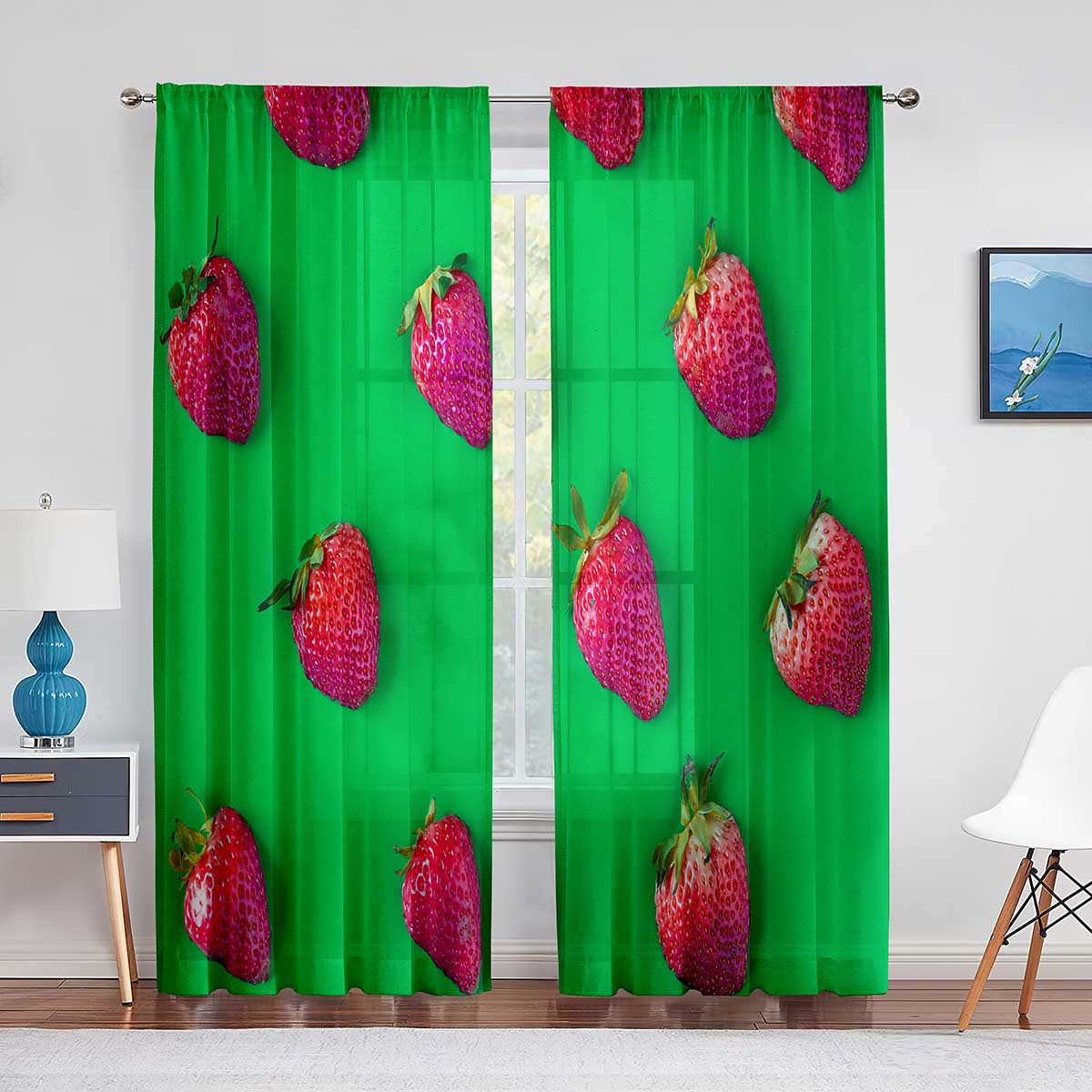

Strawberry and Hearts Fruit Sheer Curtains for Living Room Modern Fashion Valance Curtains Kitchen Blinds Window Curtain 2pcs 135W165H(CM)53x65in&Rod Pocket