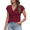JPNTKY Women's Fashion Casual Solid Color Print Short Sleeve V Neck Blouses & Shirts