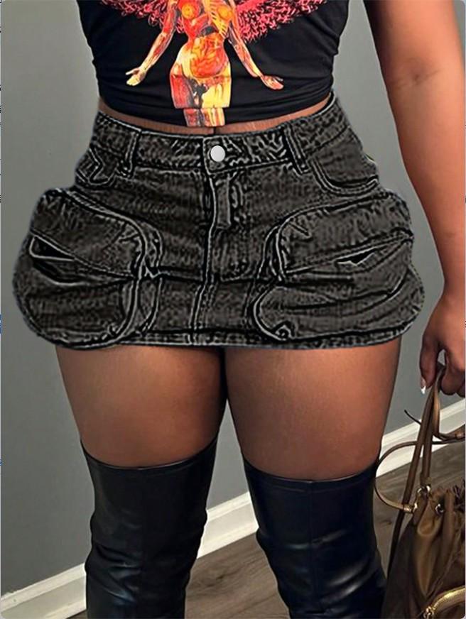 Women's Straight-Leg Denim Cargo Shorts with Pockets