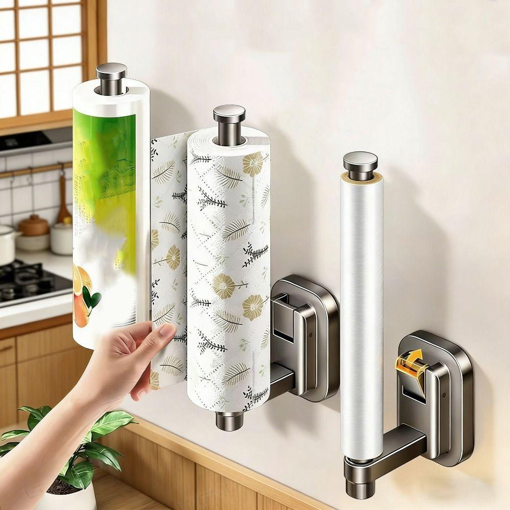 Wall Mounted Cling Film Storage Rack Easy Install Roll Paper Holder  Cabinet