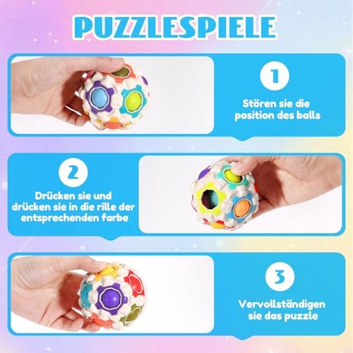 Cofvetia 2 Pack Rainbow Magic Puzzle Ball, Rotating Fidget Toy for Kids & Adults, Stress Relief & Brain Teaser, Logic Skill Training, Birthday Gift
