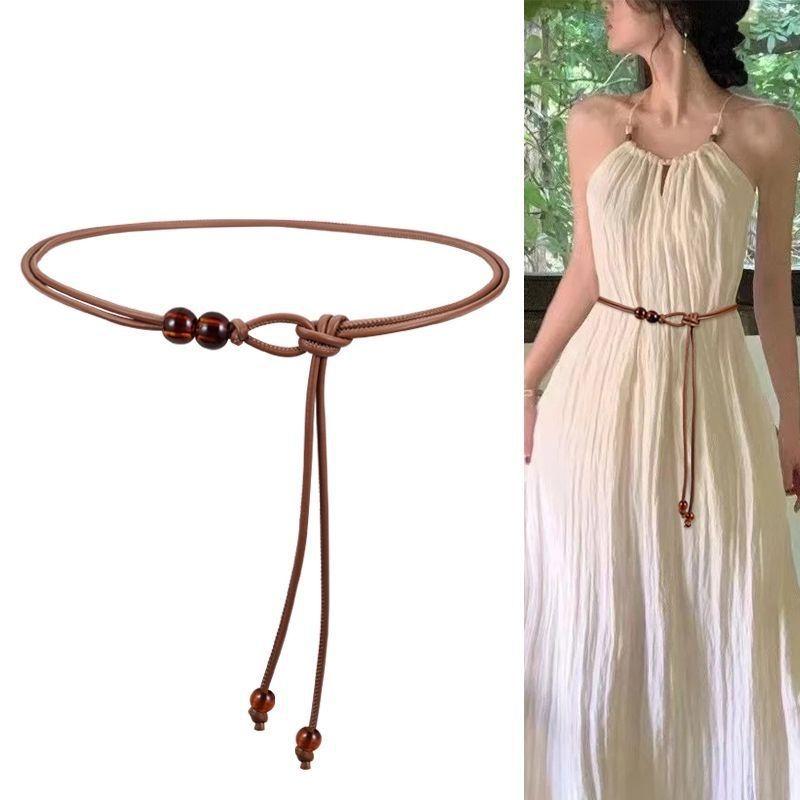 Fashion Round Leather Rope Thin Belt Waist Chain Women Decorative Knotted Waist Rope Decorative Skirt Coat Sweater Strap