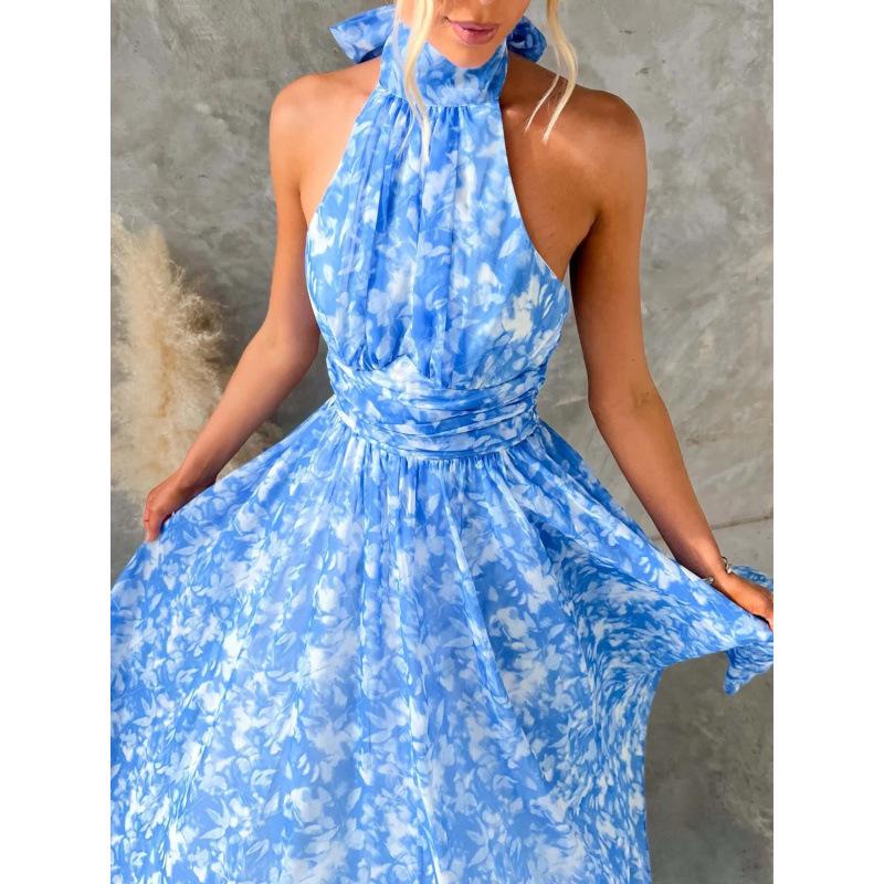 Vestido de Verano 2026 sin Mangas Estampado con Espalda Descubierta y Tirantes - Estilo Vacacional Europeo y Americano para Mujer