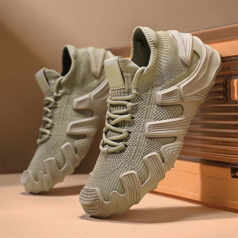 Men's New Four-season Wear Casual Trend Versatile Thick Sole Daily Comfortable Breathable Solid Color Fly-woven Sports Shoes