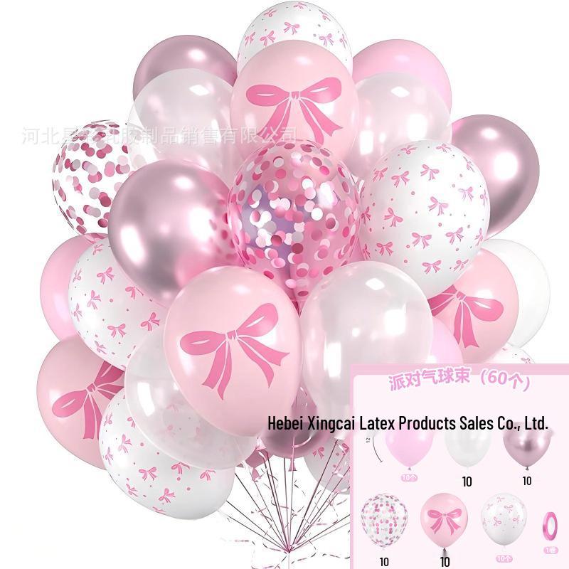 Pink Bow Print 12-inch Sequin Balloons for Girl's Birthday Party Decor