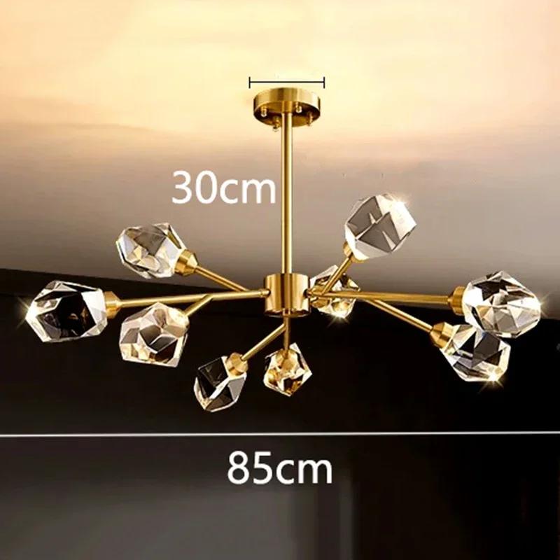 Nordic All-copper Molecular Long Crystal Chandelier Light Luxury Creative Post-modern Atmosphere Living Room LED Pendant Lights
