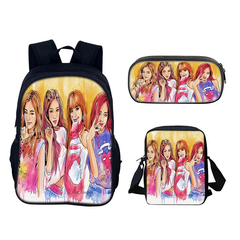 Set de Mochila Estudiantil Blackpink con Material de Nylon y Diseño Creativo para Uso Diario