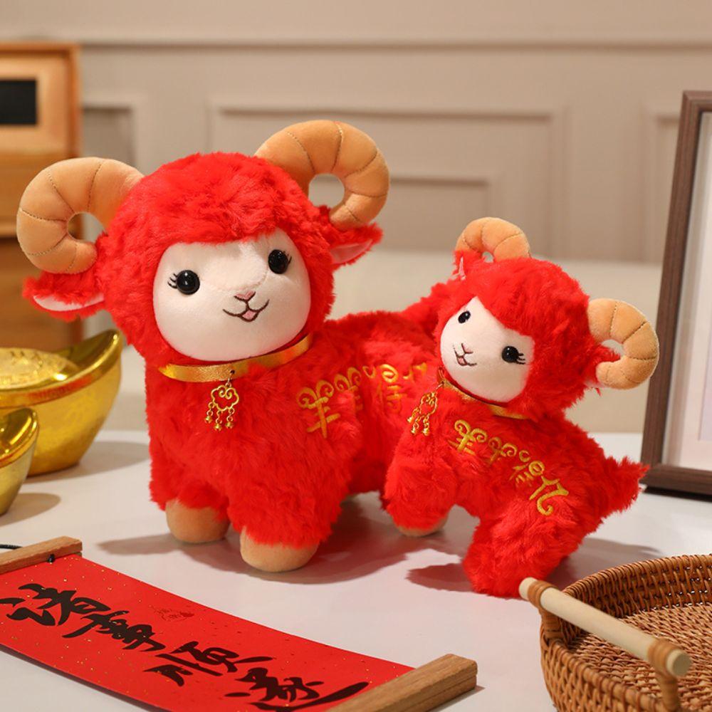 Horn Sheep Plush Toy Red Plush Year of the Sheep Mascot Gifts Plush Goat Toy Festive Gift