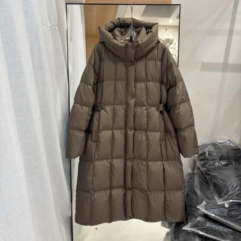 Womens Hooded Down Jacket Winter Warm Thick Puffer Coat Slim Fit Mid-Length With Pocket