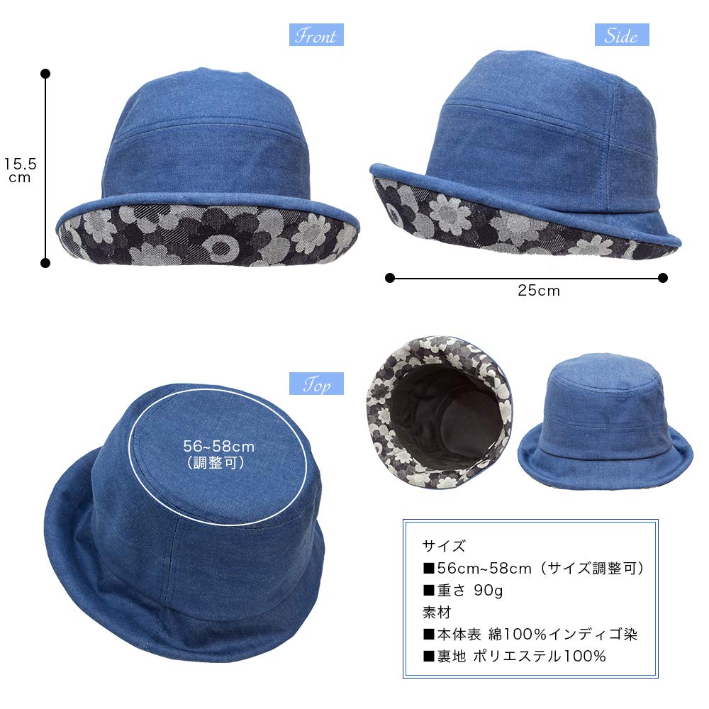 [creare KIKI] Dámský klobouk, Bretonský klobouk, UV ochrana, Efekt malého obličeje, Vyrobeno v Japonsku, Okayama Denim, Margaret, Den matek, Narozeninový dárek pro maminku,