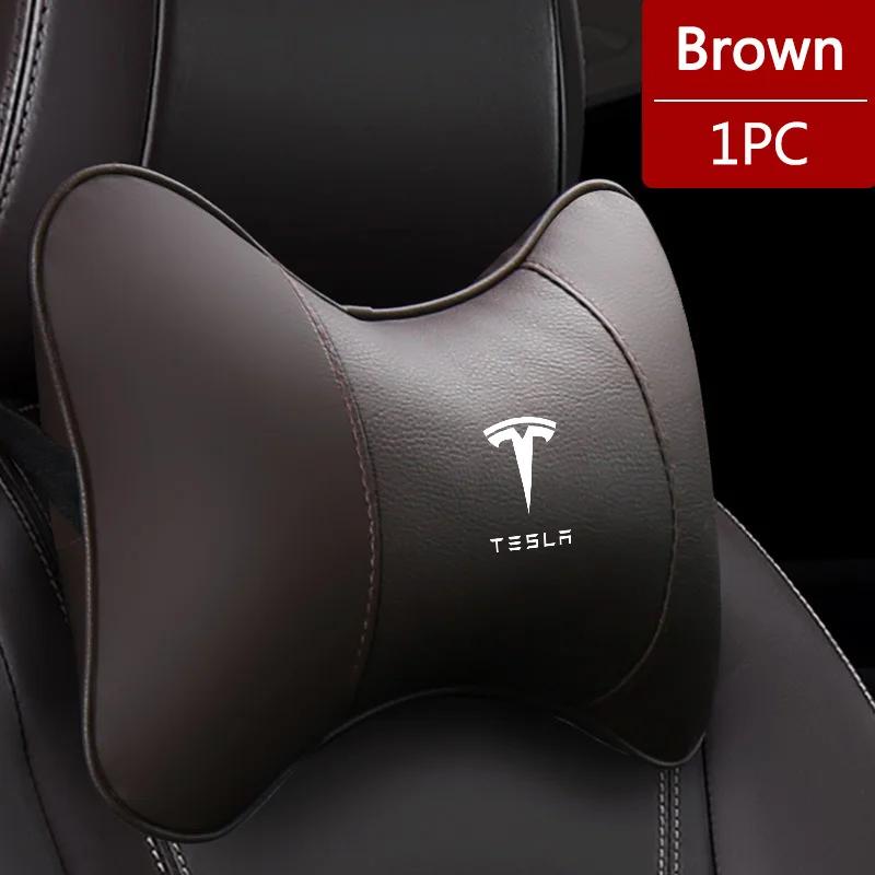 

Car Sticker 2025 New Tesla PU Leather Car Seat Neck Pillow Headrest Rest Cushion For Tesla Model 3 Model S X Model Y Roadster Sp