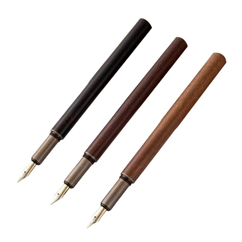 New Retro Wood Bronze Fountain Pen Office Business Writing Art Calligraphy Ink Pens 0.5mm School Student Stationery Gifts