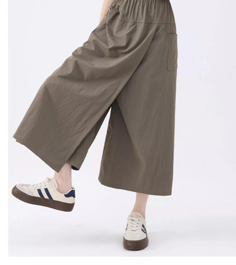 Gray Yamamoto Slimming A-line Culottes: High-Waist, Petite Fit, Wide-Leg Midi Skirt for Summer 2025