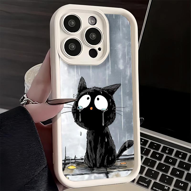 Phone Case for iPhone 17 Air 16E 15 16 Pro Max Healing Sense Cat Rain Cover 14 Plus 13 12 Mini Soft Shell Silicone Fundas