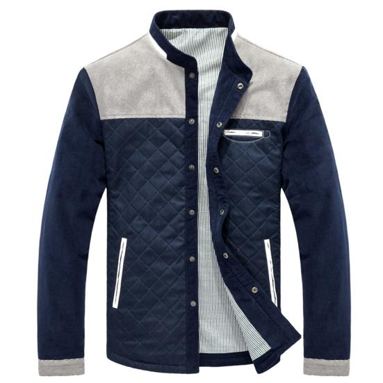 Giacca da Uomo Invernale a Maniche Lunghe con Collo Alto, Color Block, Bottoni, in Velluto a Coste, Slim