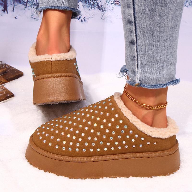Platform Plush Slippers Women 2025 Warm Non Slip Winter Cotton Shoes Woman Thick Sole Fluffy Snow Boots Female