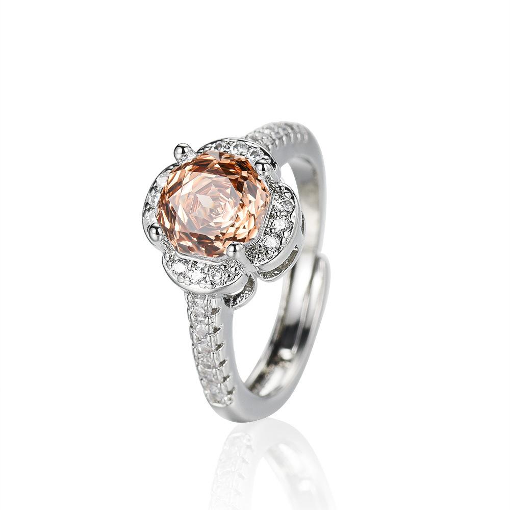 New Seiko Rose Cut Papalacha Zircon Necklace Earrings Color Treasure Ring Three-piece Set