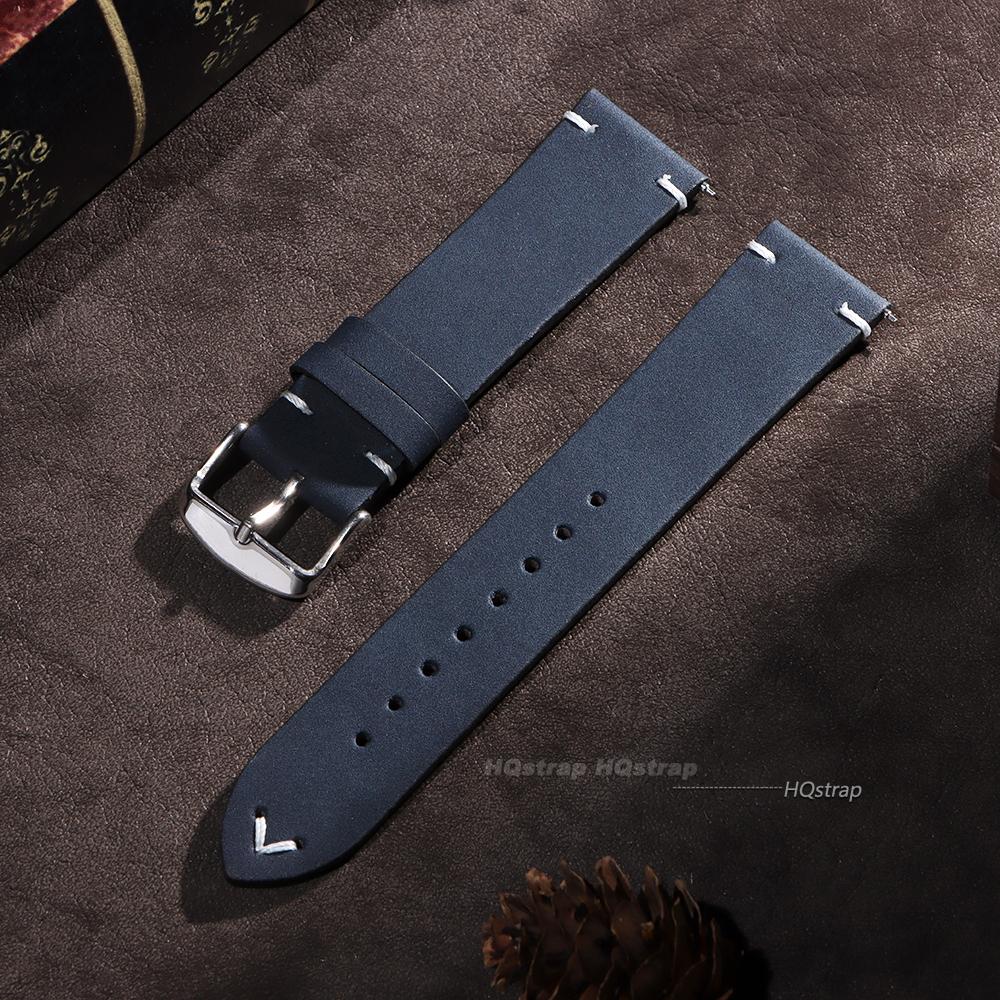 

Ремешок из коровьей кожи со швом для Omega 18 мм 20 мм 22 мм Наручный браслет для Seiko Винтажный кожаный ремешок для часов Быстросъемный ремешок 18mm синий