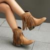 Autumn and Winter Large Size Women's Boots Autumn and Winter Short Tube Fringed Flat Bottom Thick Heel Women's Fashion Women's Boots