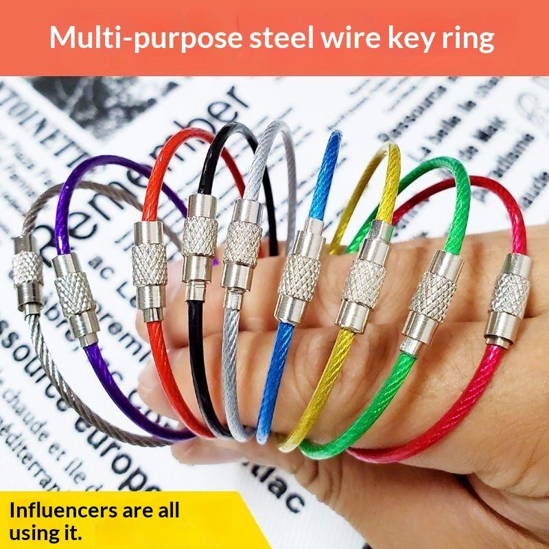 10Pcs/Lot Colorful Iron Wire Keychain Cable Loop Screw Lock Rope Key Holder Keyring Key Chain Rings For Jewelry Making Supplies