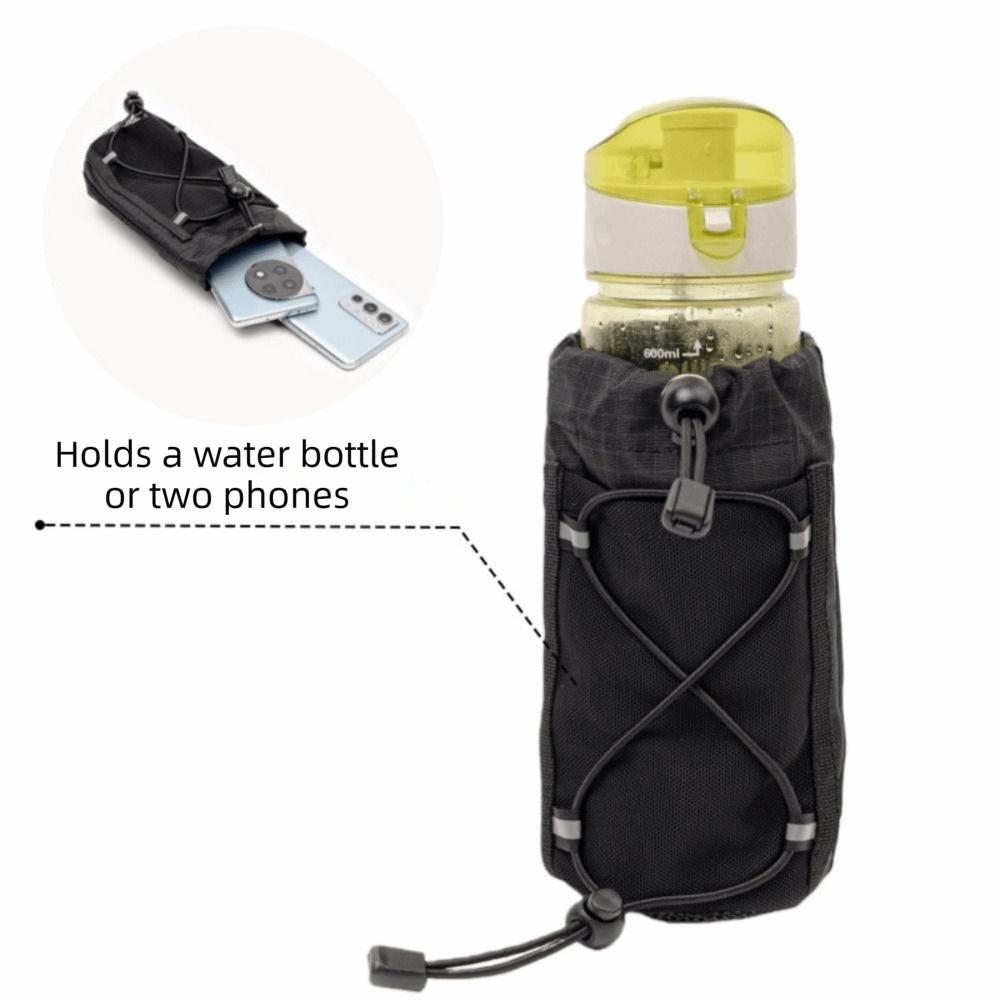 Large Capacity Backpack Strap Pouch Drawstring Anti-lost Storage Expansion Bag Mesh Bottom Portable Water Bottle Holder