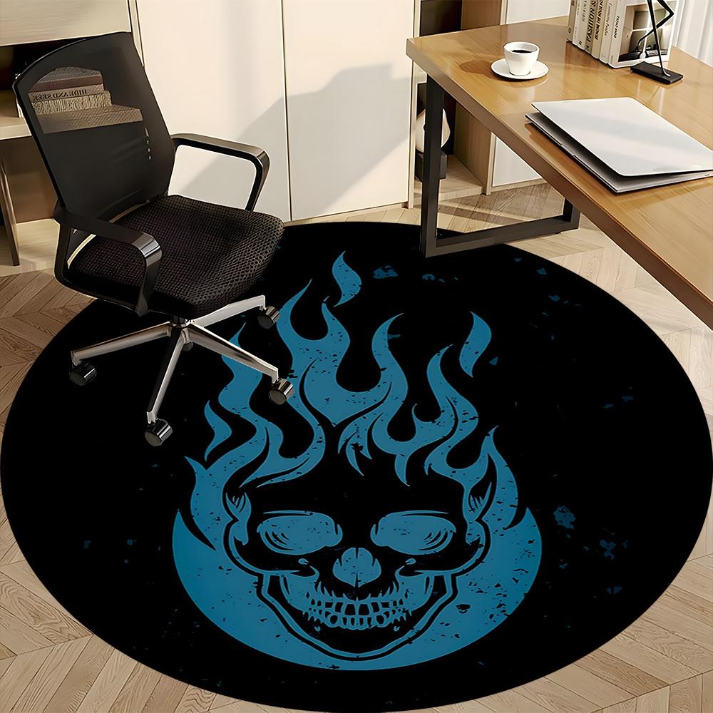 1pc Flame Skull Office Round Area Rug, Indoor Mat Suitable For Office, Under Office Chairs Bedroom Living Room Home Decor, Room Deco 040