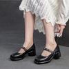 Johnature Lolita Genuine Leather Shoes Sweet Round Toe Thick Heel Wrinkled Women's Shoes