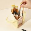 Makeup Brush Storage Bag, Vertical PU Leather Waterproof Organizer, with Frosted Window Portable Holder for Travel