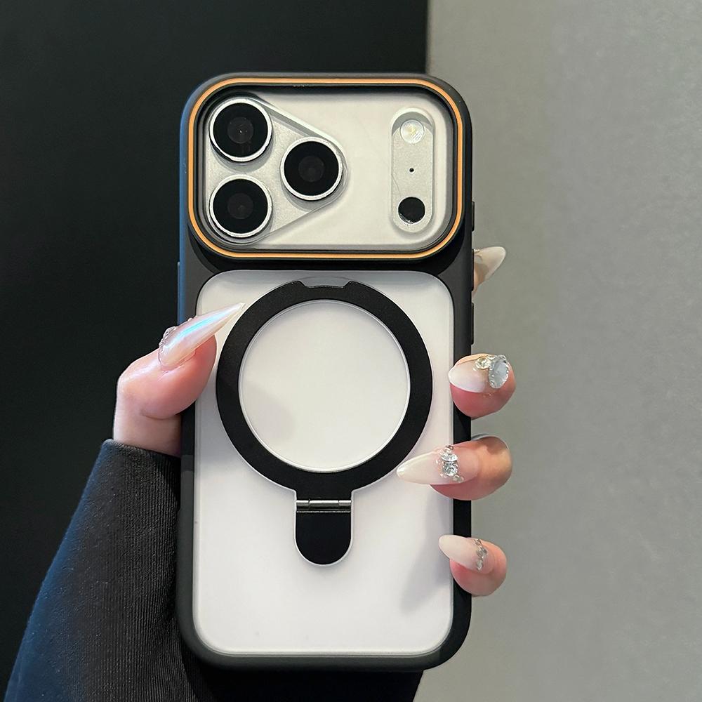 Luxury Transparent For Magsafe Stand Case For iPhone 17 16 15 14 13 Pro Max 16Pro 17Pro Magnetic Shockproof Matte Back Cover