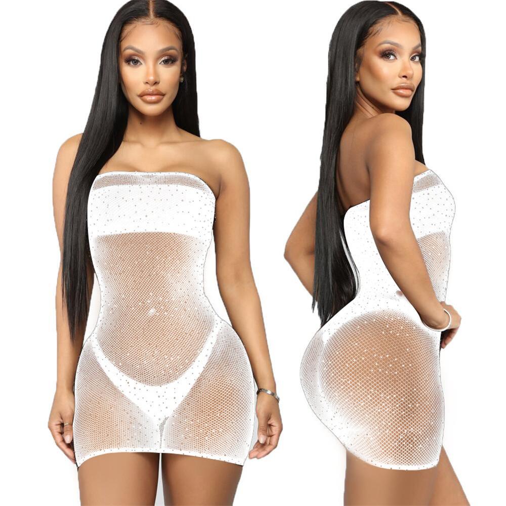 Seksi Kadın Balık Ağı Askılı Sırtı Açık Elbise Düşük Kesim Dar Kalem Sevimli Elbise Büyük Beden Mini Elbise Gece Kulübü Dans Elbisesi Beatchwear