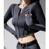 Sexy Zipper Elegant T-shirts For Women High Waist Tees Workout Cycling Sports Tops Girls Casual T-shirts