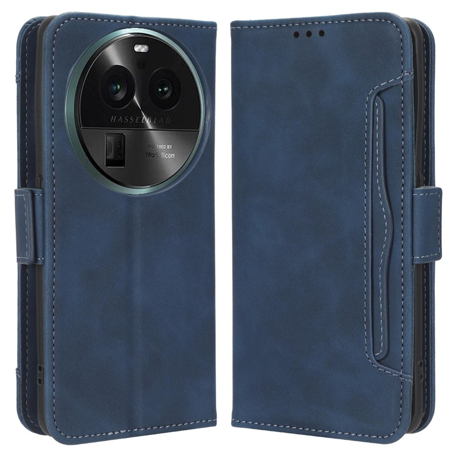 

For Oppo Find X6 Stand Function Phone Shell Multiple Card Slots Leather Phone Cover Wallet Phone Case Blue