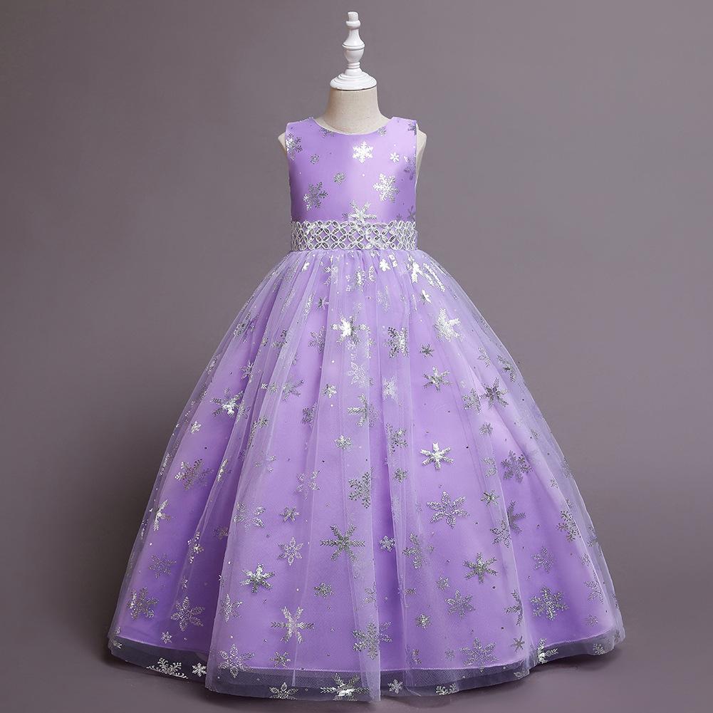 Summer Spring Autumn Kids Teen Girl Dress Sleeveless Snowflake Embroidery Mesh Princess Dresses Children Tutu Flower Girls Kid Party Ball Gown