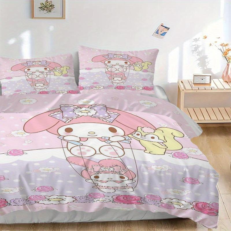 

3pcs Squirrel and My Melody Bedding Set - 1 Soft Quilt Cover + 2 Pillowcases, Suitable for All Seasons.W106 135x200cm