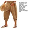 Men Cropped Pants Elastic Waist Solid Color Drawstring Soft Breathable Casual Patch Pockets Mid-calf Length Beach Trousers