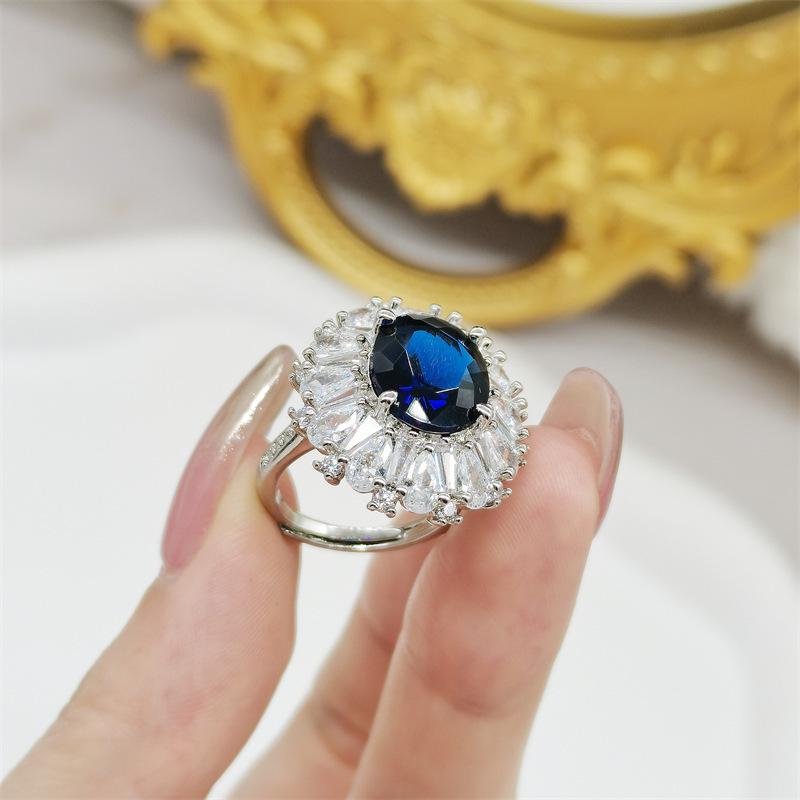 Luxury Zircon Sapphire Open Ring: Elegant Design for Women Open Adjustable