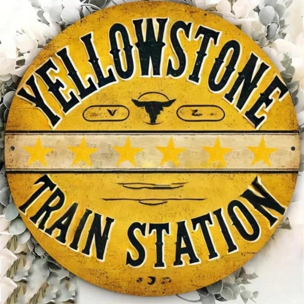 Yellowstone Vintage Metal Sign Retro Train Station Decor Rustic Wall Art Outdoor Home Gift