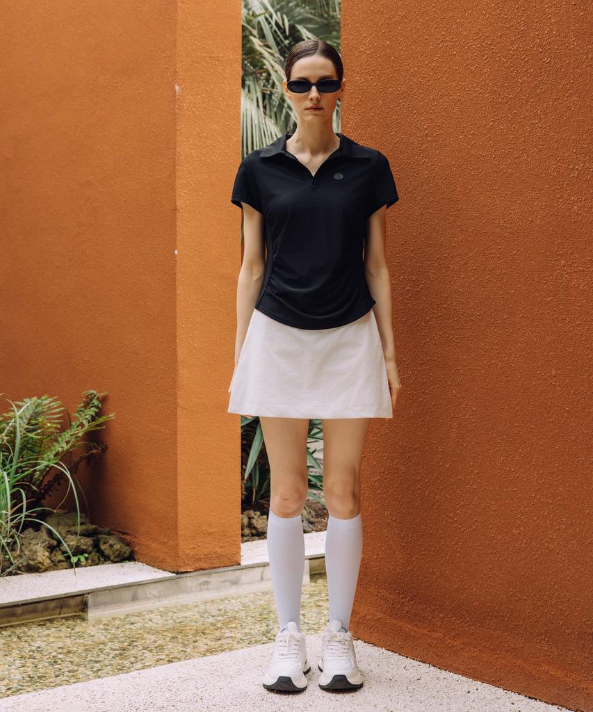 OBER GOLF Draped Open Collar Top (Black)