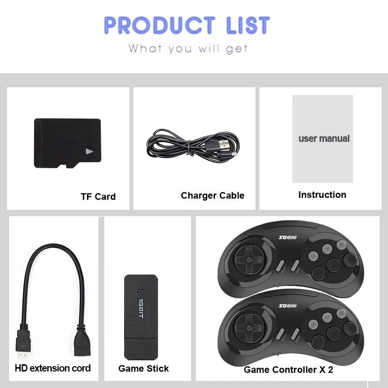 

SG800 4K Game Stick Встроенная 688 игровая ТВ-консоль для видеоигр Мини-беспроводной геймпад Консоли для Sega, подарки для друзей и детей Package:12*7*10cm чёрный