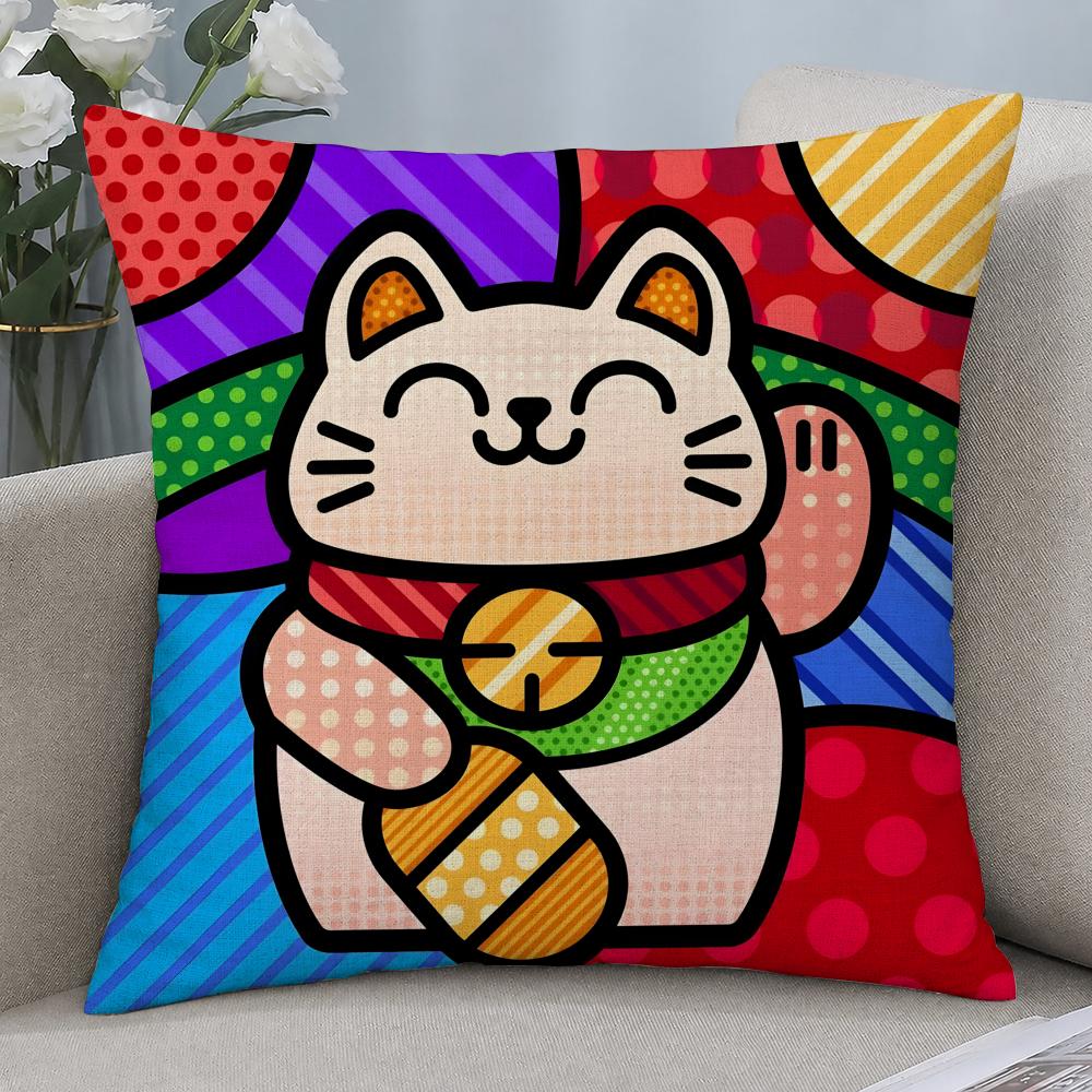 Artist Britto ES Happy Art Cushion Cover Cushion Covers Natural Linen Breathable Sofa Bedroom Decor Pillowcase